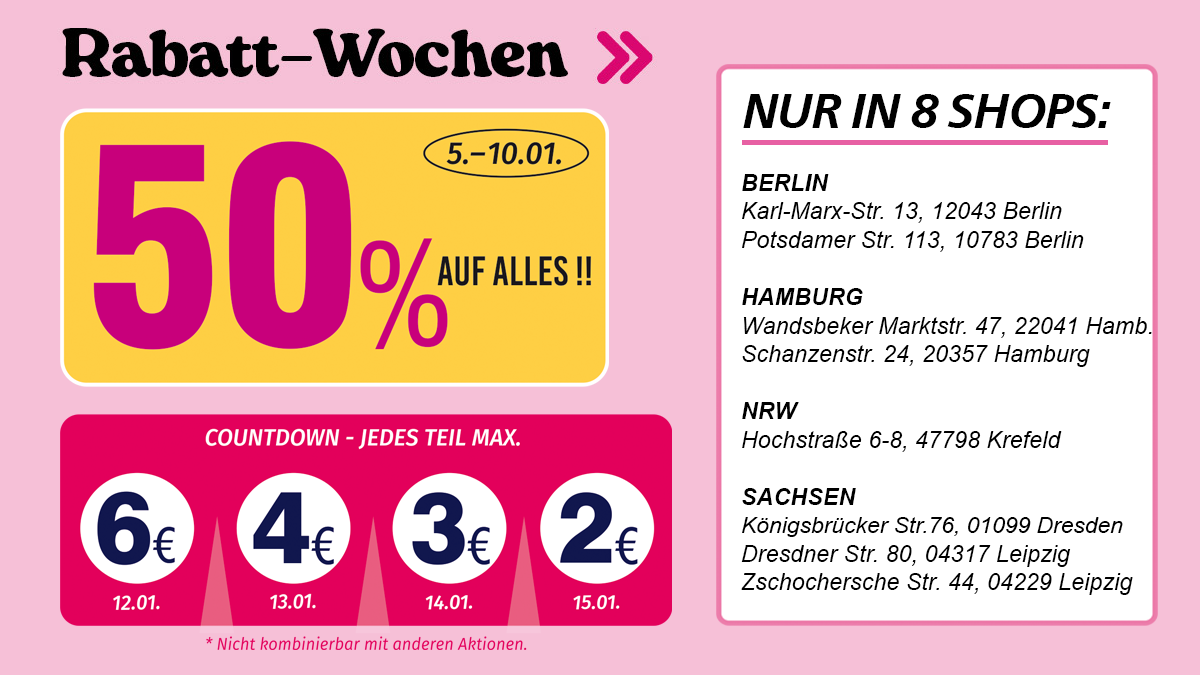 Rabatt-Wochen in 8 Shops